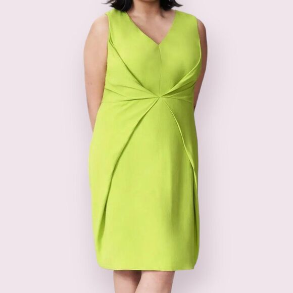 UNIVERSAL STANDARD Lime Green Crepe Dress Sz 3XL Pleated Stretchy Raven V-Neck - Picture 1 of 10
